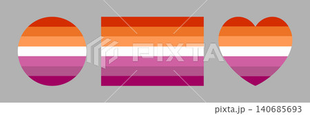 Lesbian Pride flag with seven stripes banner, button, badge in heart, circle, rectangle shape. Set of Lesbian flag heart shaped, rectangular, round icon, background, sticker. Lesbian Pride flag with seven stripes banner, button, badge in heart, circle, rectangle shape. Set of Lesbian flag heart shaped, rectangular, round icon, background, sticker. 140685693