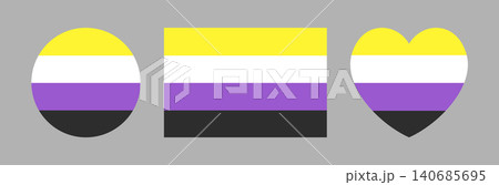 Non binary flag pride heart, circle, rectangular sticker, badge. LGBTQ pride flag heart, round, rectangle symbol, button, icon set. Flag Nonbinary pride. LGBT sign. Identity flag of Sexual minorities. Non binary flag pride heart, circle, rectangular sticker, badge. LGBTQ pride flag heart, round, rectangle symbol, button, icon set. Flag Nonbinary pride. LGBT sign. Identity flag of Sexual minorities. 140685695