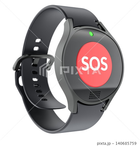 SOS emergency bracelet with red alert button for elderly care, medical alert and personal safety, 3d rendering SOS emergency bracelet with red alert button for elderly care, medical alert and personal safety, 3d rendering 140685759