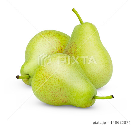 Isolated three green pears. Juicy ripe pear fruits isolated with clipping path Isolated three green pears. Juicy ripe pear fruits isolated with clipping path 140685874