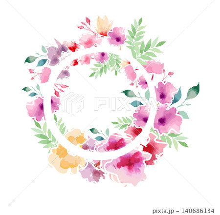 Greenery and red flowers, Round banner, watercolor tiny floral elements . flower wreath Hand drawn. Not AI, vector illustration. Greenery and red flowers, Round banner, watercolor tiny floral elements . flower wreath Hand drawn. Not AI, vector illustration. 140686134