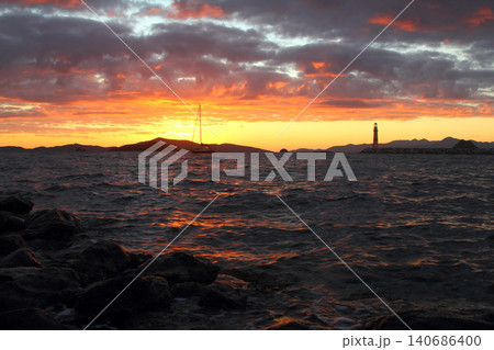 Seaside town of Turgutreis and spectacular sunsets Seaside town of Turgutreis and spectacular sunsets 140686400