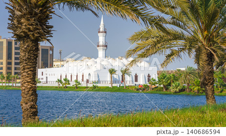 Jeddah, Saudi Arabia- Mar 08 2023, A panoramic view of Jaffali Mosque at daytime, old town of Jeddah, Saudi Arabia Jeddah, Saudi Arabia- Mar 08 2023, A panoramic view of Jaffali Mosque at daytime, old town of Jeddah, Saudi Arabia 140686594