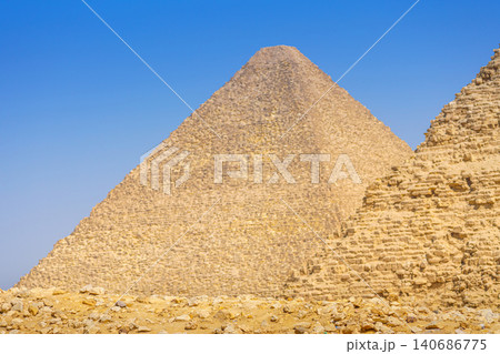 Giza, Egypt, Panoramic view of two of great Pyramids, Cheops and Khafren, at daytime Giza, Egypt, Panoramic view of two of great Pyramids, Cheops and Khafren, at daytime 140686775