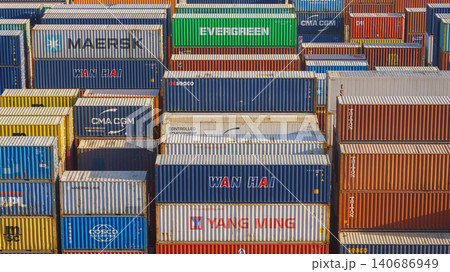 Ain Sokhna, Egypt - Mar 18 2023, aerial view, Close-up of many colorful containers, Ain Sokhna, Egypt 140686949
