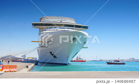 Yanbu, Saudi Arabia - Mar 16 2023, Panoramic view of moored cruise ship MCS Splendida at daytime, Yanbu, Saudi Arabia Yanbu, Saudi Arabia - Mar 16 2023, Panoramic view of moored cruise ship MCS Splendida at daytime, Yanbu, Saudi Arabia 140686987