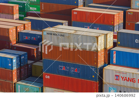Ain Sokhna, Egypt - Mar 18 2023, aerial view, Close-up of many colorful containers, Ain Sokhna, Egypt 140686992