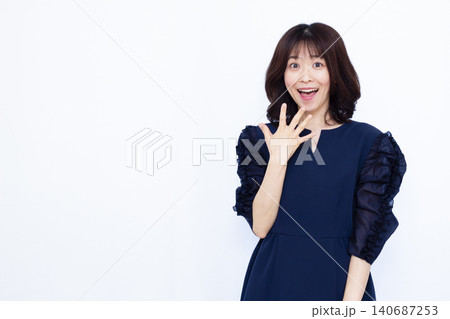 笑顔でびっくり驚いている女性 笑顔でびっくり驚いている女性 140687253