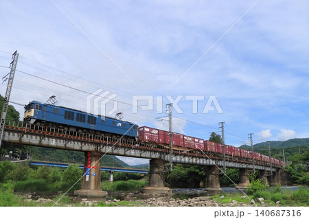 伯備線高梁川を渡るEF64-1025牽引の貨物列車_2026/6/18撮影 伯備線高梁川を渡るEF64-1025牽引の貨物列車_2026/6/18撮影 140687316