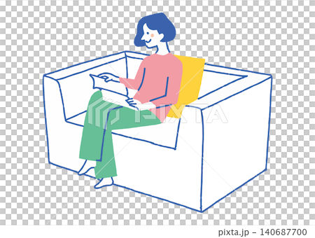 一人掛けソファでくつろぐ女性_色 140687700
