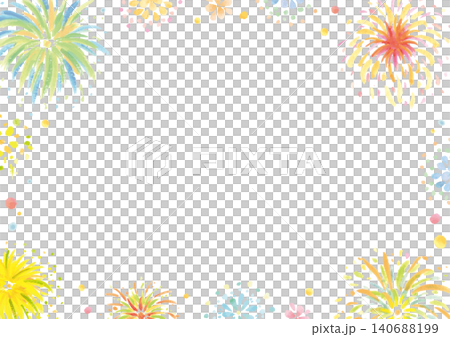 水彩手描きのカラフルな花火のフレーム背景 水彩手描きのカラフルな花火のフレーム背景 140688199