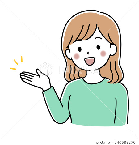 片手を上げて案内をする女性の上半身のベクターイラスト 140688270