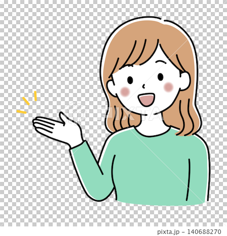 片手を上げて案内をする女性の上半身のベクターイラスト 140688270