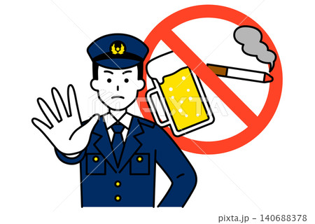 未成年の飲酒喫煙を取り締まる男性警察官 未成年の飲酒喫煙を取り締まる男性警察官 140688378