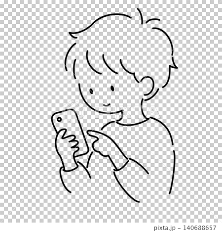スマホを見ている少年の線画イラスト 140688657