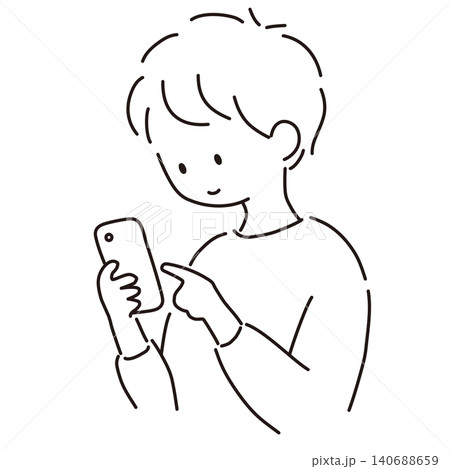 スマホを見ている男性の線画イラスト スマホを見ている男性の線画イラスト 140688659