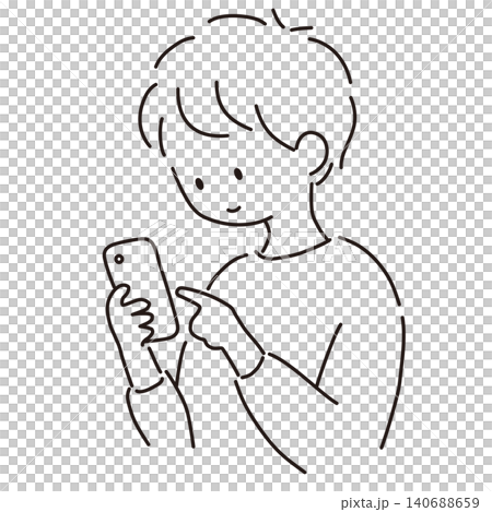 スマホを見ている男性の線画イラスト スマホを見ている男性の線画イラスト 140688659