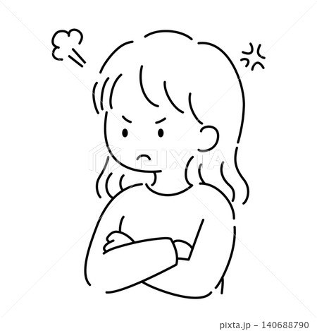 腕を組んで怒っている女性の線画イラスト 140688790