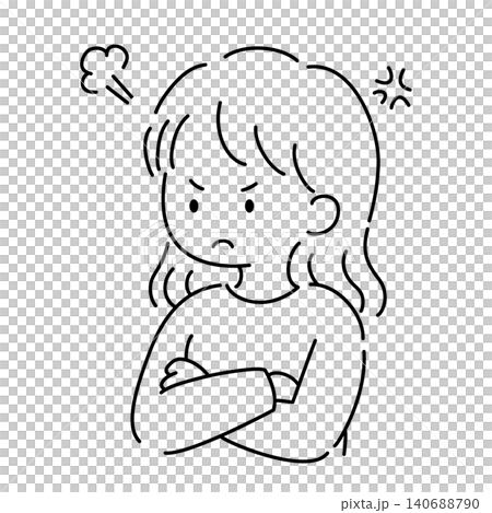 腕を組んで怒っている女性の線画イラスト 140688790