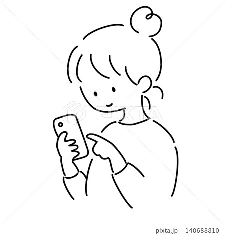 スマホを見ている女性の線画イラスト 140688810