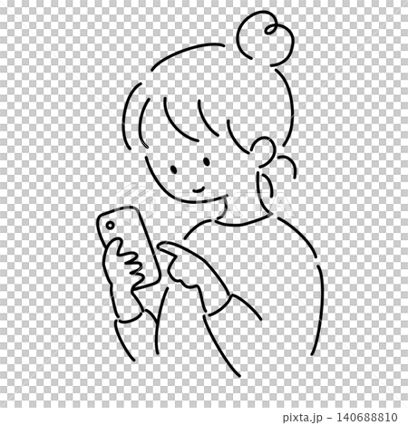 スマホを見ている女性の線画イラスト 140688810