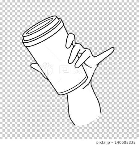 Left hand holding a cafe tumbler (line drawing) Left hand holding a cafe tumbler (line drawing) 140688838