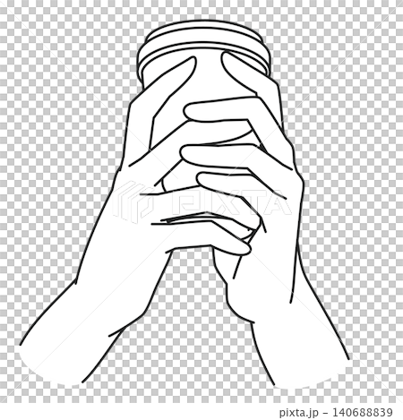 雙手拿著咖啡杯(線描圖) 雙手拿著咖啡杯(線描圖) 140688839