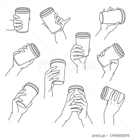 カフェタンブラー<線画>を持つ手　10パターン 140688895