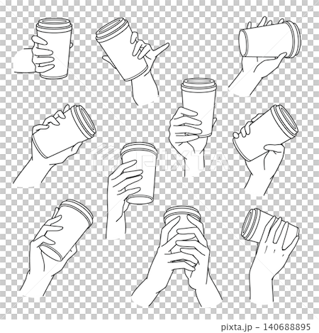 カフェタンブラー<線画>を持つ手　10パターン 140688895