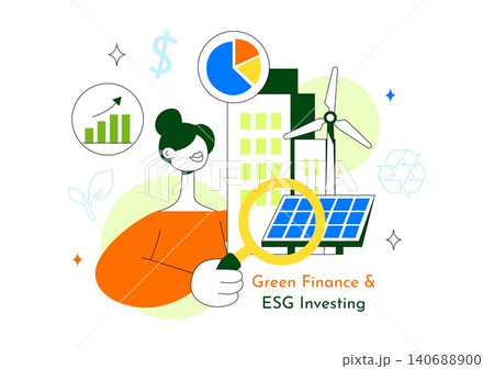 Green Finance and ESG Investing Vector Illustration Featuring Sustainable Investment Strategy, Renewable Energy, Responsible Finance, and ESG Growth Green Finance and ESG Investing Vector Illustration Featuring Sustainable Investment Strategy, Renewable Energy, Responsible Finance, and ESG Growth 140688900