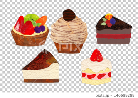 Collage-style handwritten cake set (tart, Mont Blanc, chocolate, cheesecake, shortcake) Collage-style handwritten cake set (tart, Mont Blanc, chocolate, cheesecake, shortcake) 140689289