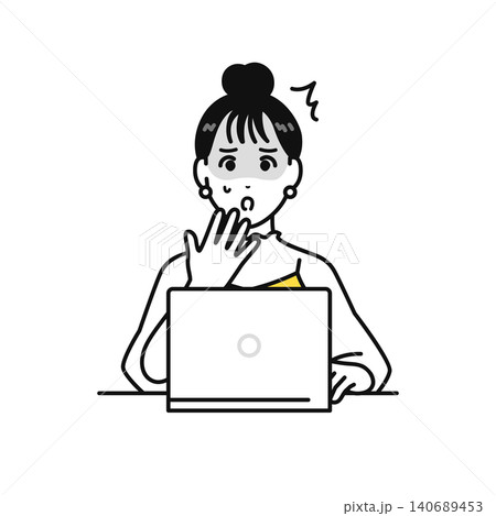 pcの画面を見て青ざめるまとめ髪の若い女性 pcの画面を見て青ざめるまとめ髪の若い女性 140689453