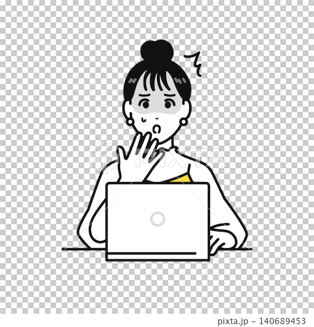 pcの画面を見て青ざめるまとめ髪の若い女性 pcの画面を見て青ざめるまとめ髪の若い女性 140689453