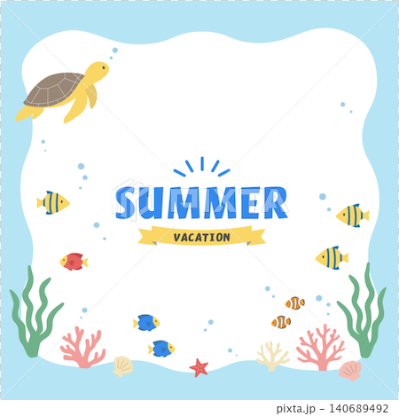 Summer banner illustration, ocean illustration, banner, summer background illustration, summer creature illustration, dolphin and sea turtle back Summer banner illustration, ocean illustration, banner, summer background illustration, summer creature illustration, dolphin and sea turtle back 140689492