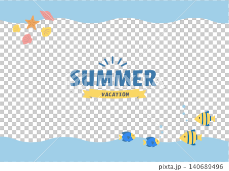 夏のバナーイラスト　海のイラスト　バナー　夏の背景イラスト　夏の生き物イラスト イルカとウミガメの背 140689496
