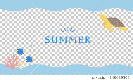 Summer banner illustration, ocean illustration, banner, summer background illustration, summer creature illustration, dolphin and sea turtle back Summer banner illustration, ocean illustration, banner, summer background illustration, summer creature illustration, dolphin and sea turtle back 140689502