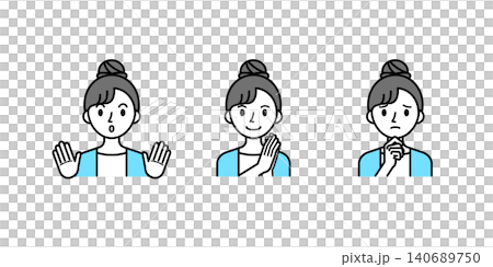向量插圖素材:年輕女性的反應插圖,表情包括微笑、驚訝和困惑。 向量插圖素材:年輕女性的反應插圖,表情包括微笑、驚訝和困惑。 140689750