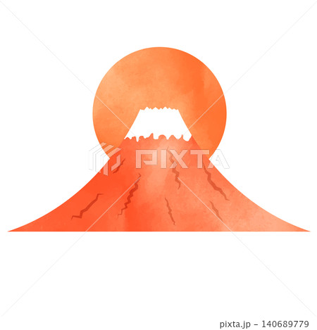 オレンジ色の夕日と赤い富士山のイラスト オレンジ色の夕日と赤い富士山のイラスト 140689779