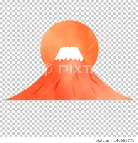 オレンジ色の夕日と赤い富士山のイラスト オレンジ色の夕日と赤い富士山のイラスト 140689779