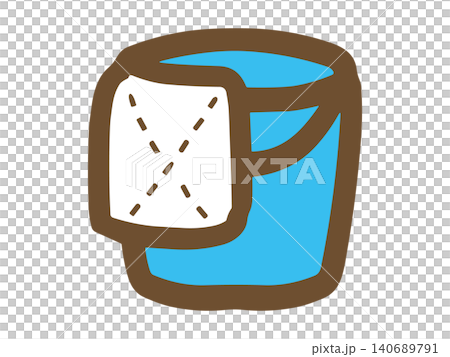 A hand-drawn vector illustration of a bucket with a white rag on it. A hand-drawn vector illustration of a bucket with a white rag on it. 140689791