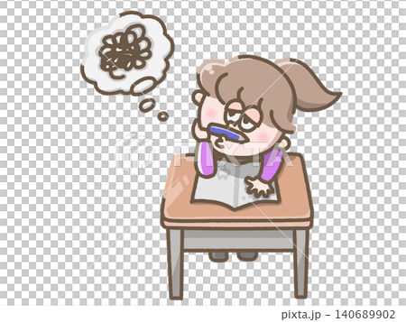 An illustration of a child sitting with a bored expression. 140689902