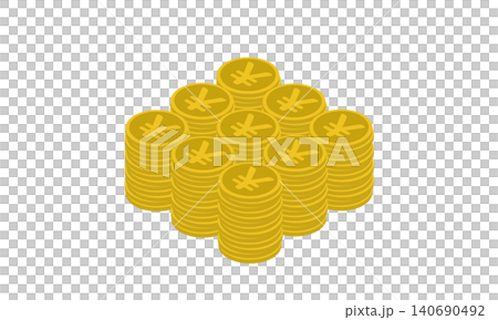 An isometric illustration of a stack of nine Japanese yen coins. An isometric illustration of a stack of nine Japanese yen coins. 140690492
