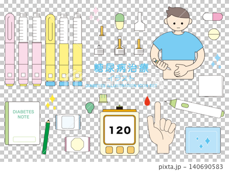 A set of simple and cute illustrated icons for diabetes treatment. A set of simple and cute illustrated icons for diabetes treatment. 140690583