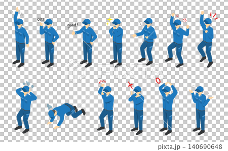 Isometric illustration: Male worker expressing various emotions Isometric illustration: Male worker expressing various emotions 140690648