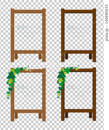 Wooden frame signboard with transparent background (cafe menu, ivy, window, photo slot, white background) 140690833