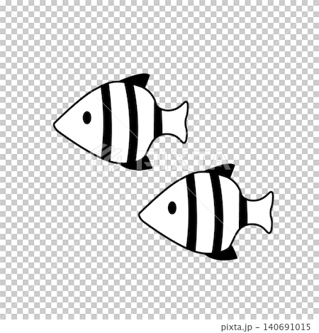 かわいい熱帯魚のモノクロイラスト トロピカルフィッシュ 夏素材 海の生き物、魚 かわいい熱帯魚のモノクロイラスト トロピカルフィッシュ 夏素材 海の生き物、魚 140691015