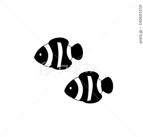 クマノミのモノクロイラスト　夏素材　海の生き物、魚、かわいい 140691016