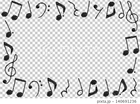 [Horizontal frame of musical notes] Hand-embroidered illustration material 140691236