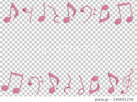 [Horizontal frame of musical notes] Hand-embroidered illustration material 140691256