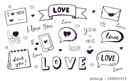Love Doodle Elements Set Hand Drawn Outline Isolated on White Background Love Doodle Elements Set Hand Drawn Outline Isolated on White Background 140691435